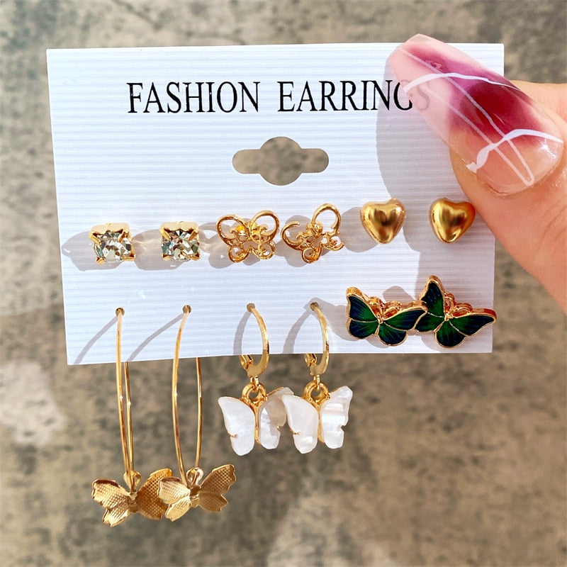 17KM Vintage Geometric Gold Plated Metal Earrings Set