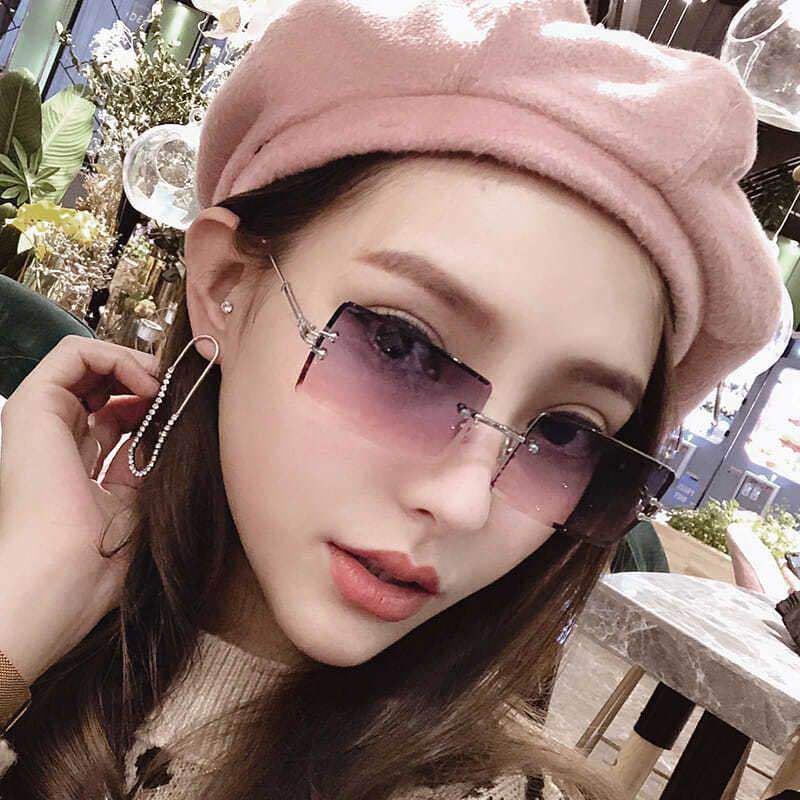 Vintage Rimless Frameless Rectangle Shades Gradient UV400 Sun Glasses