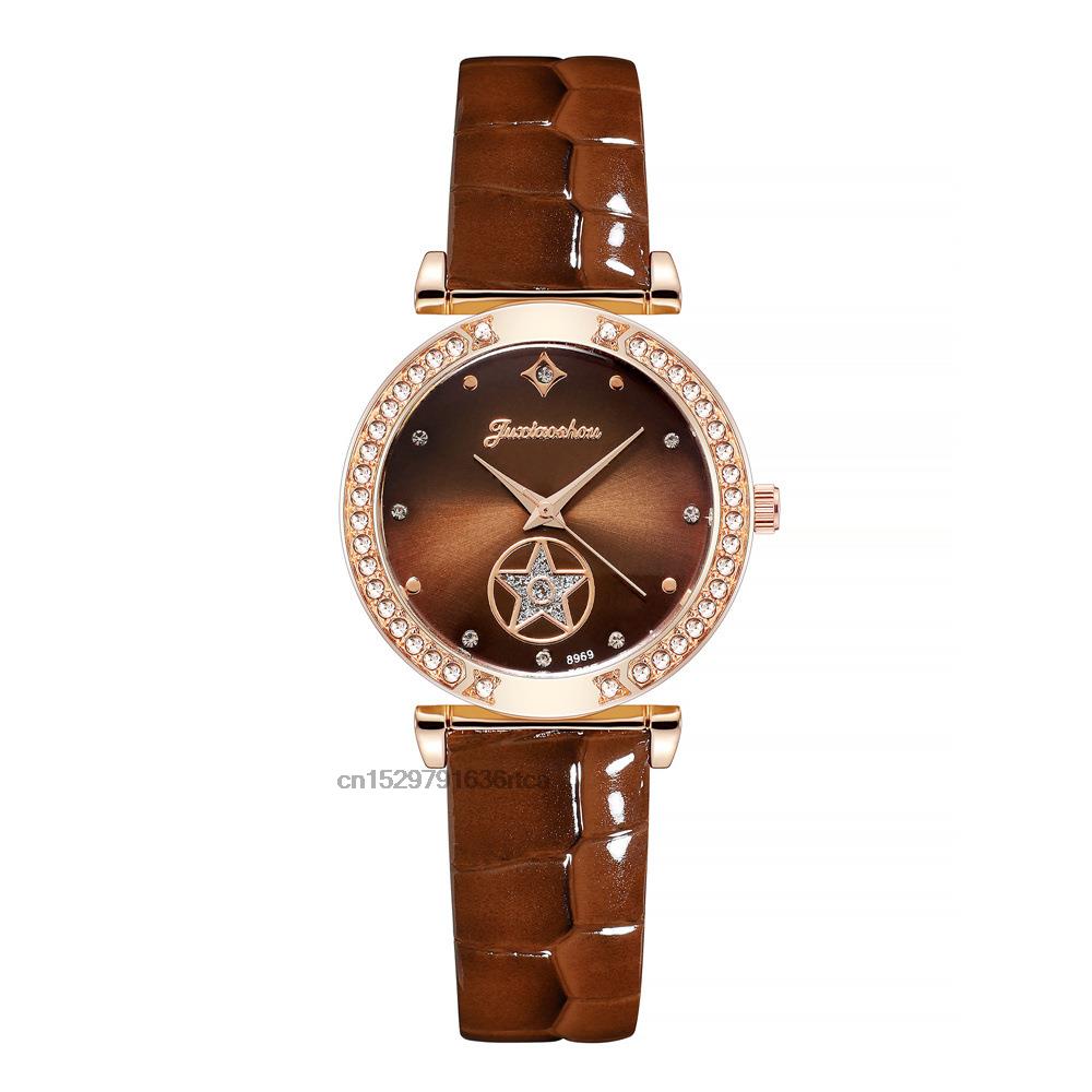 Luxury Diamond Studded Quartz Leather Watch