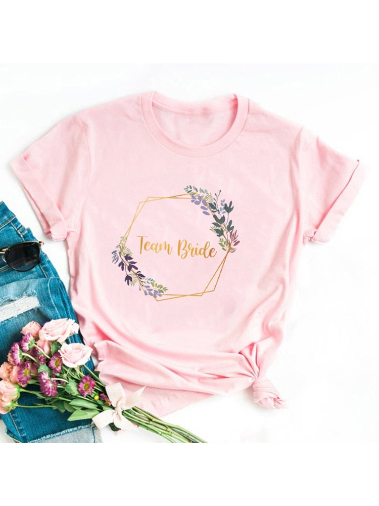 Bride Graphic T-shirt Casual Wedding Female Top