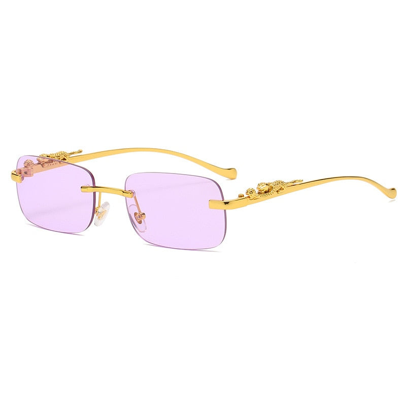 New Rimless Rectangle Vintage Metal Leopard Head Sunglasses