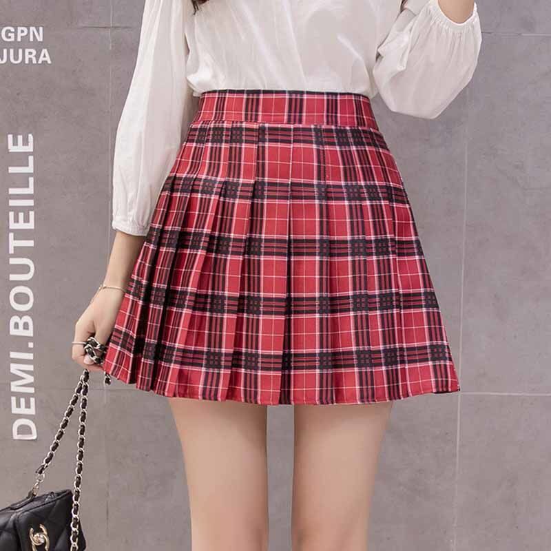 High Waist A-line Student Plaid Pleated Skirt