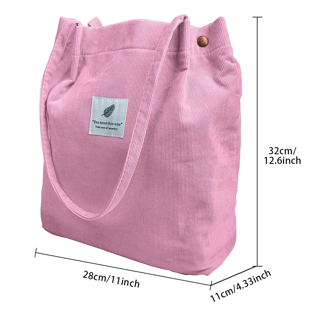 Women Corduroy Shopping Bag Girl Reusable Foldable Canvas