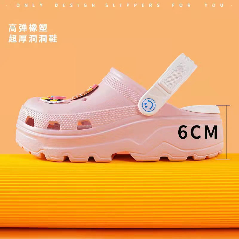 2022 new thick-soled slippers women&#39;s summer outer wear increased non-slip high-heeled shoes hole shoes beach sandals home shoes
