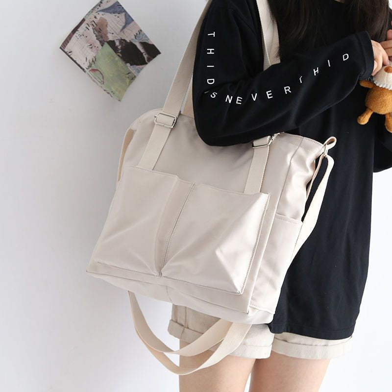Simple Zipper Nylon Waterproof Large Capacity Tote Bag