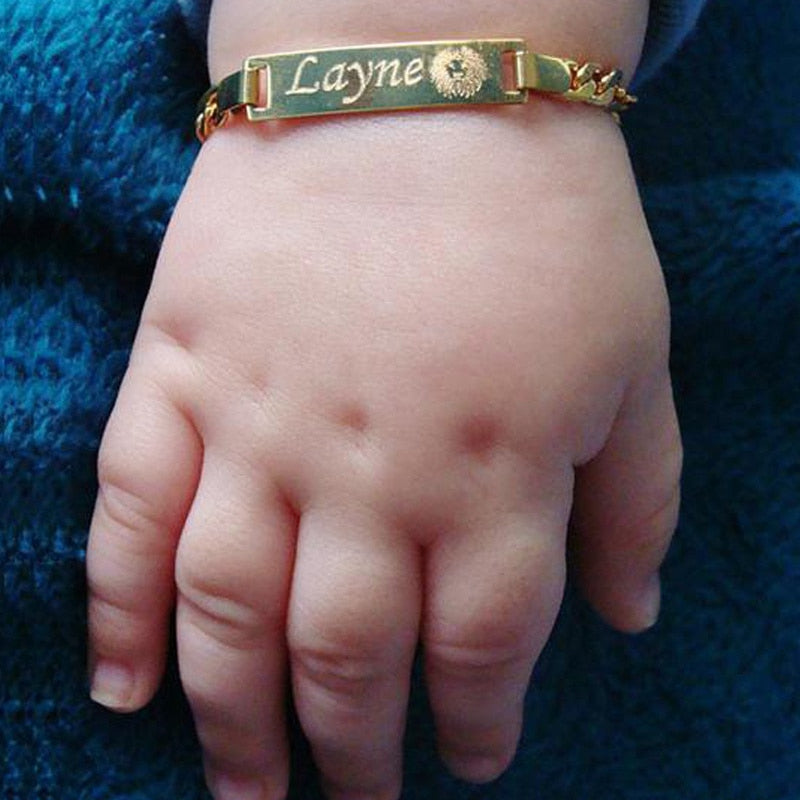 Personalize Baby Name Chain Smooth Bangle Link Gold Tone Bracelet