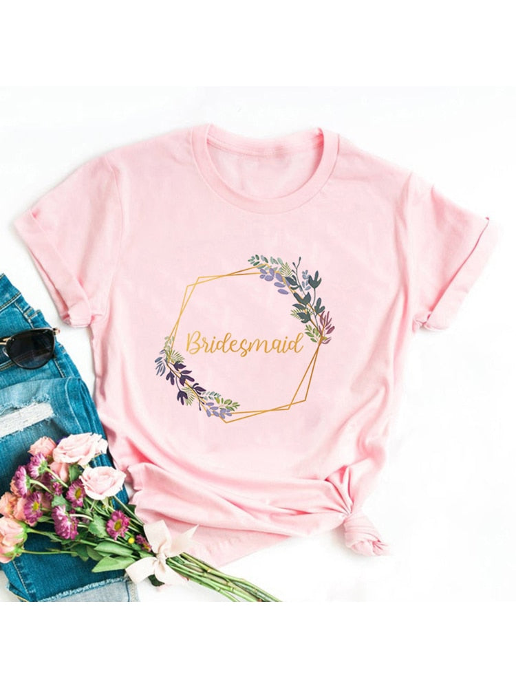 Bride Graphic T-shirt Casual Wedding Female Top