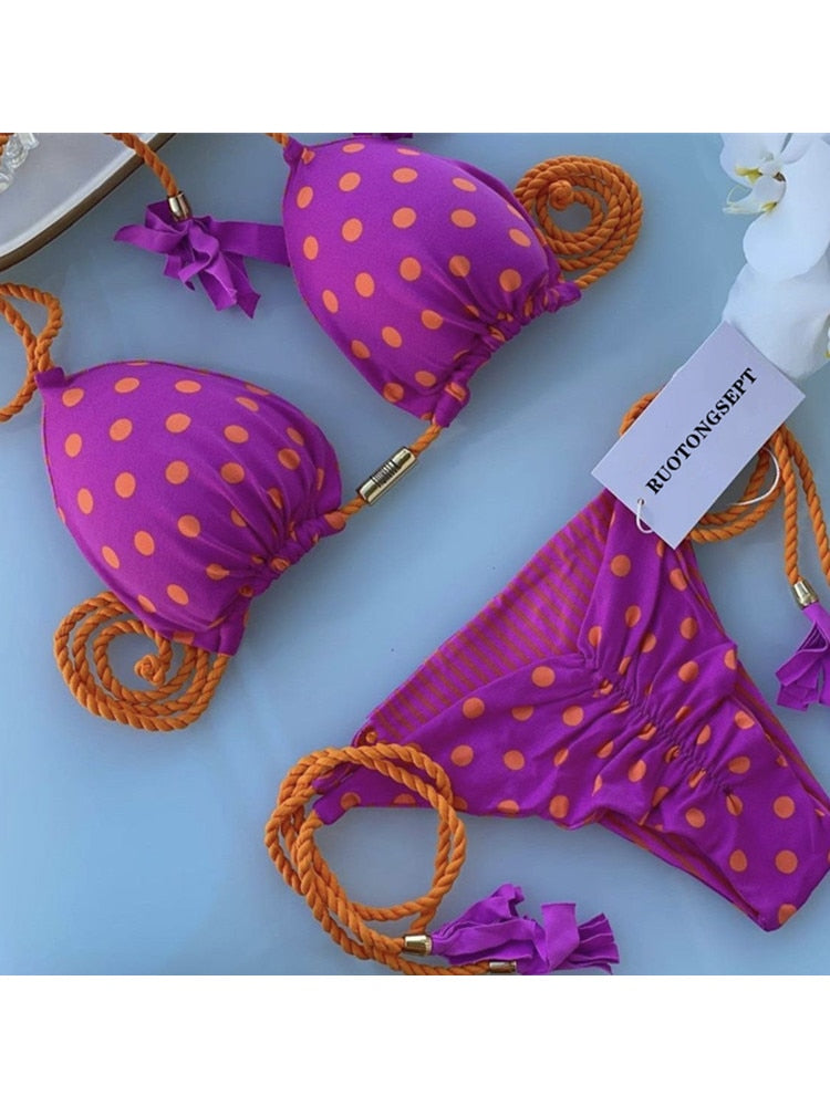 RUOTONGSEPT Triangle Bandage Swimwear Thong Bikini Set