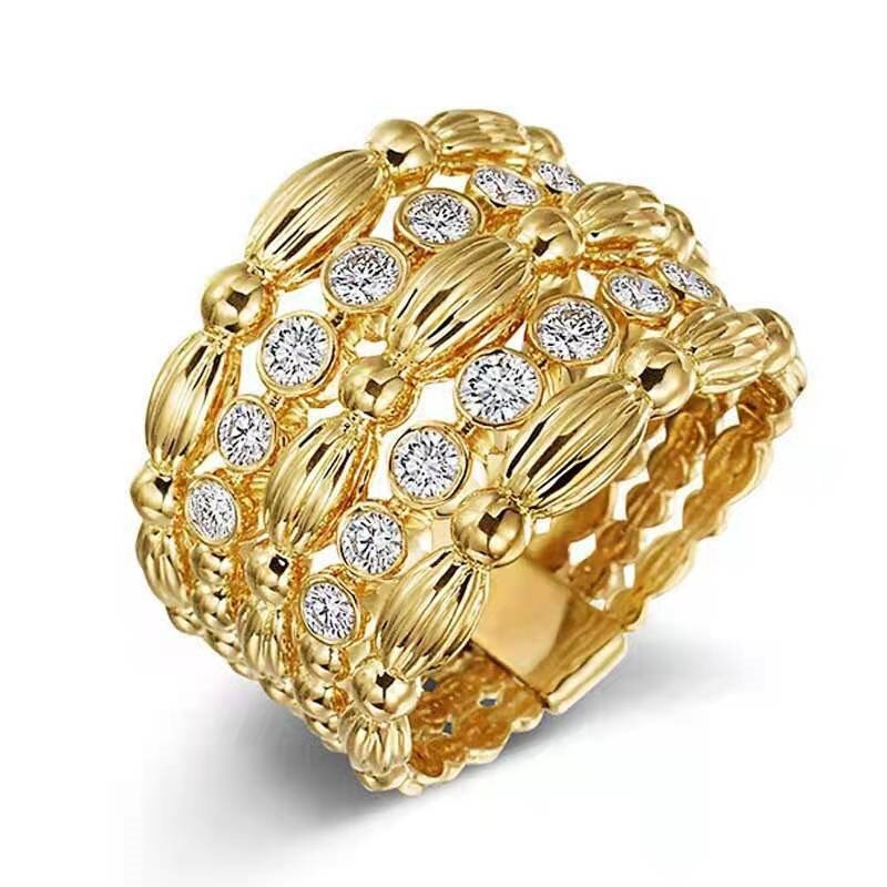 Gold Color Multilayer Winding Inlaid Crystal Rhinestone Zircon Metal Ring