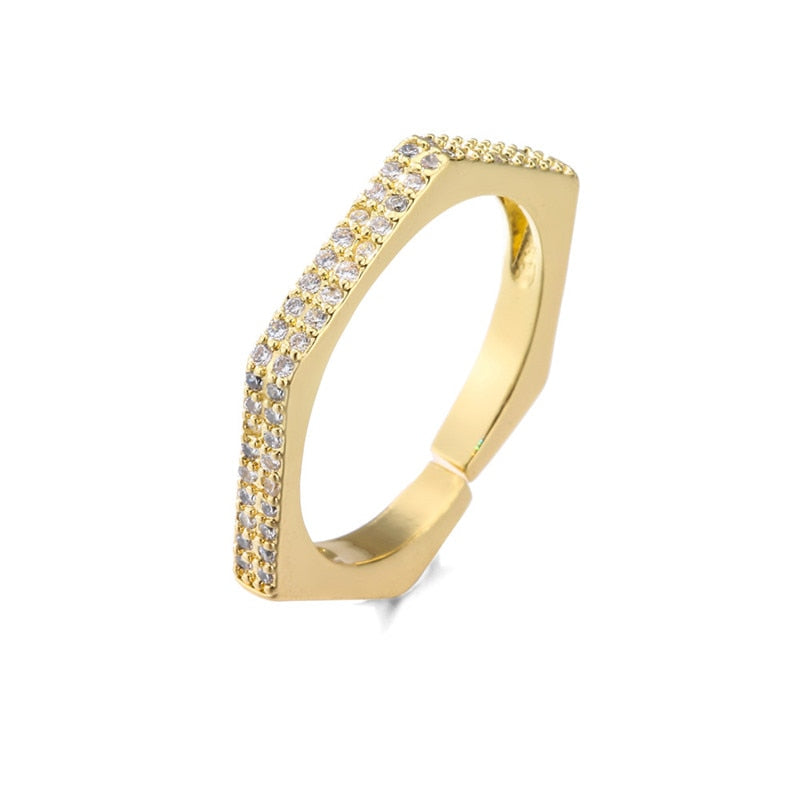 Trendy Gold Color Copper Geometric AAA Cubic Zirconia Ring