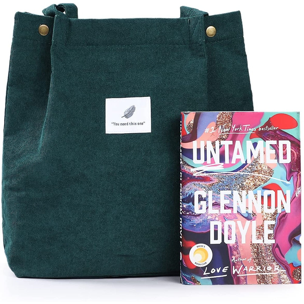 Women Corduroy Shoulder Shopping Bag with Button Eco Organizer