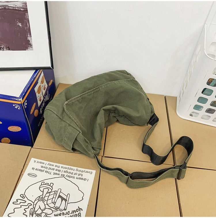 Female Canvas Fabric Hobo Soft Slouchy Shoulder Bag