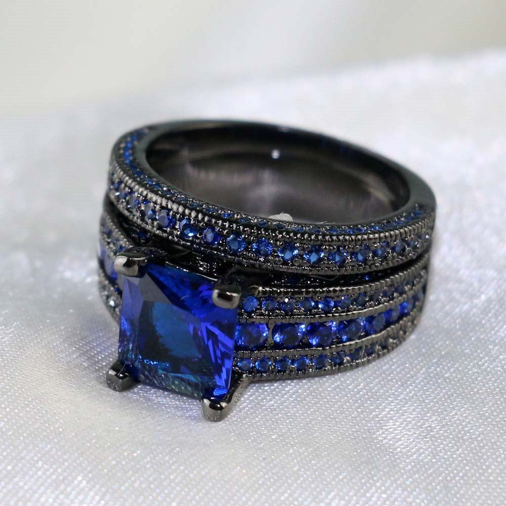 Charm Couple Romantic Blue Rhinestones Women Rings Set