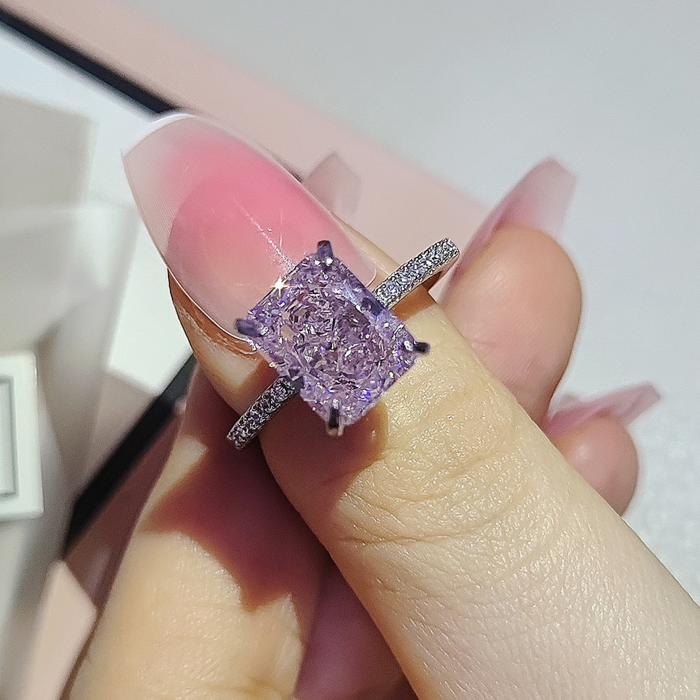 2023 new design luxury pink ice cut 925 sterling silver ring