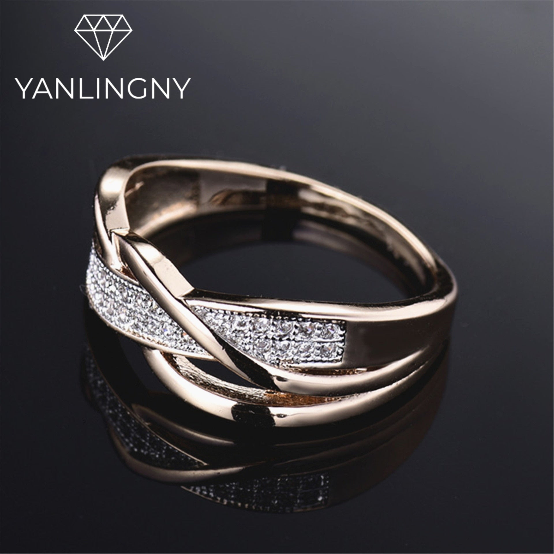 Fashion Spiral Silver Plated Gold Color Ring X Shape Cross CZ Finger Ring