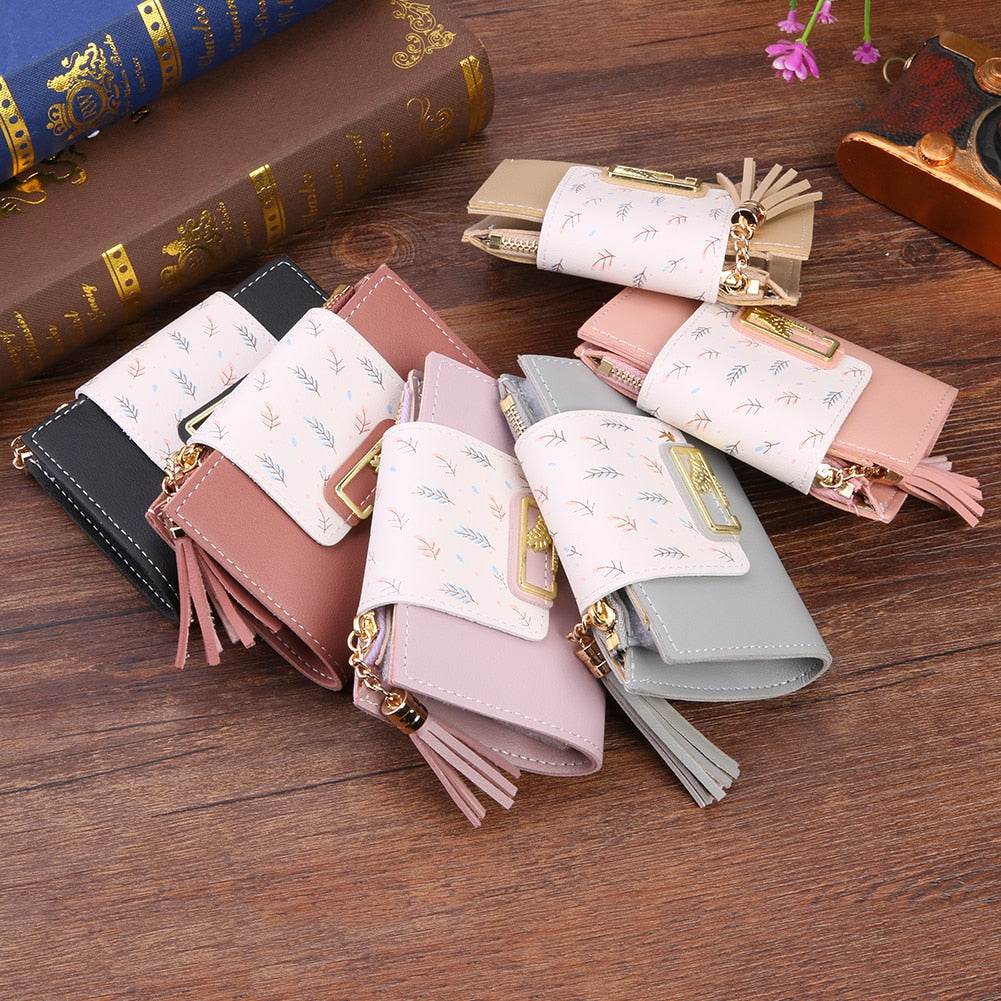 Pu Leather Tassel Short Wallet for Woman
