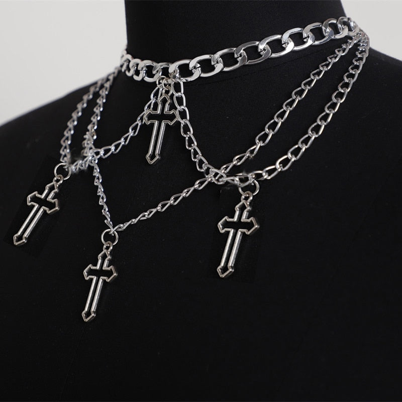 Wgoud Fashion Gothic Cross Pendant Choker Necklace