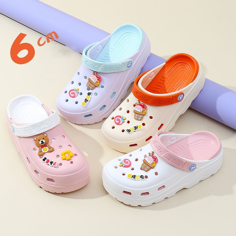 2022 new thick-soled slippers women&#39;s summer outer wear increased non-slip high-heeled shoes hole shoes beach sandals home shoes