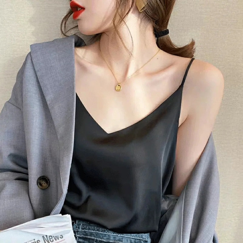 Casual V Neck Harness Silk Top