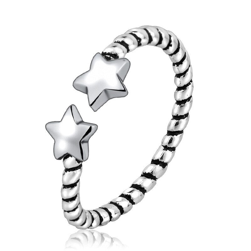 Zircon Moon Star Stainless Steel Adjustable Finger Ring