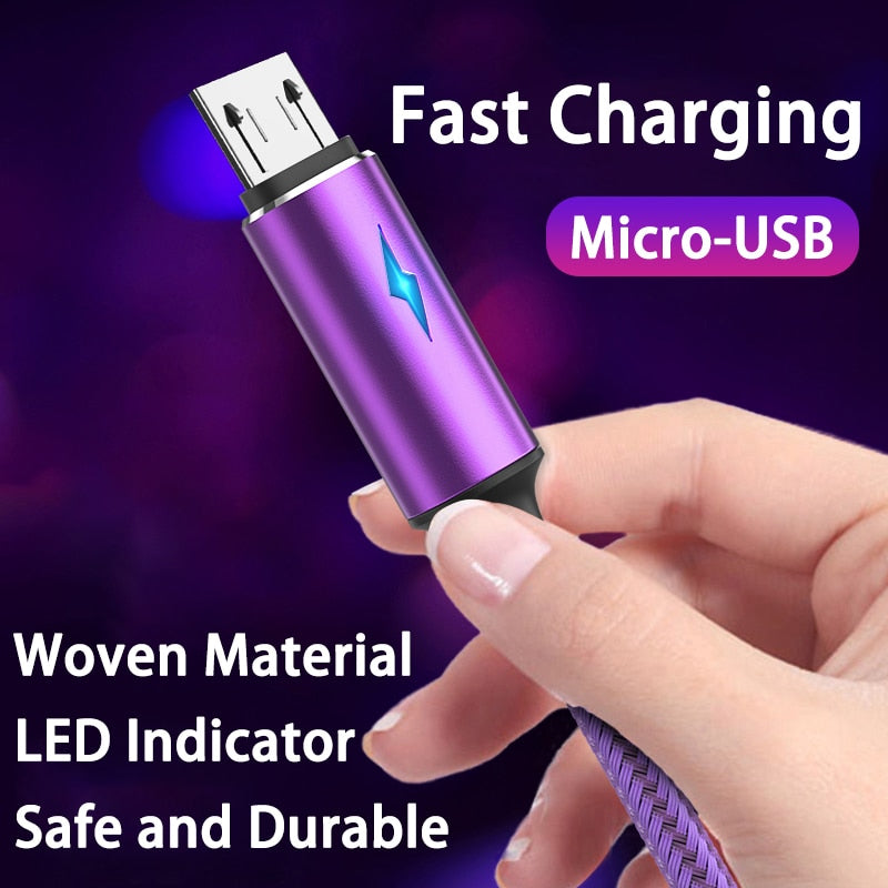 USB Micro Cable 3A Fast Charging Data Cable Charger Cord for Samsung Xiaomi Mobile Phone Accessories LED Indicator Usb Cable