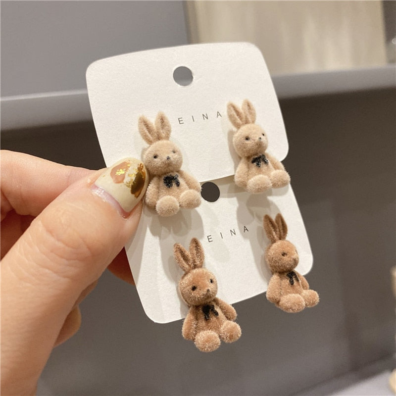 Cute Flocking Rabbit Ear Studs