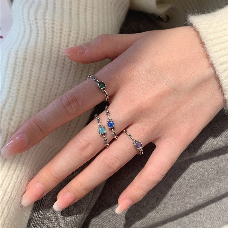 XIYANIKE 2022 New Vintage Emerald Zircon Open Cuff Finger Ring