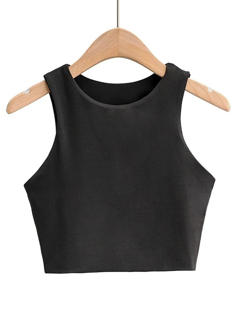 Sexy Slim Tops O-neck Sleeveless Double Nylon Tank Top