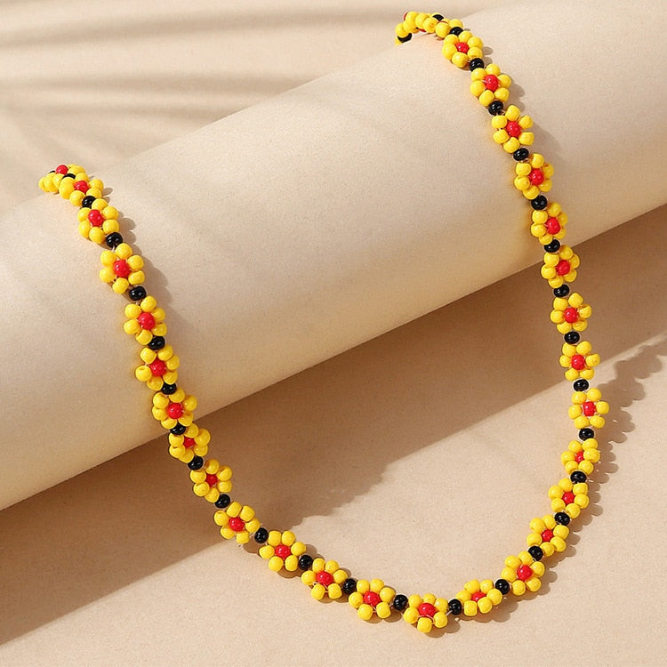 Salircon Trend Bohemia Rainbow Color Seed Beads Chain Choker Necklace