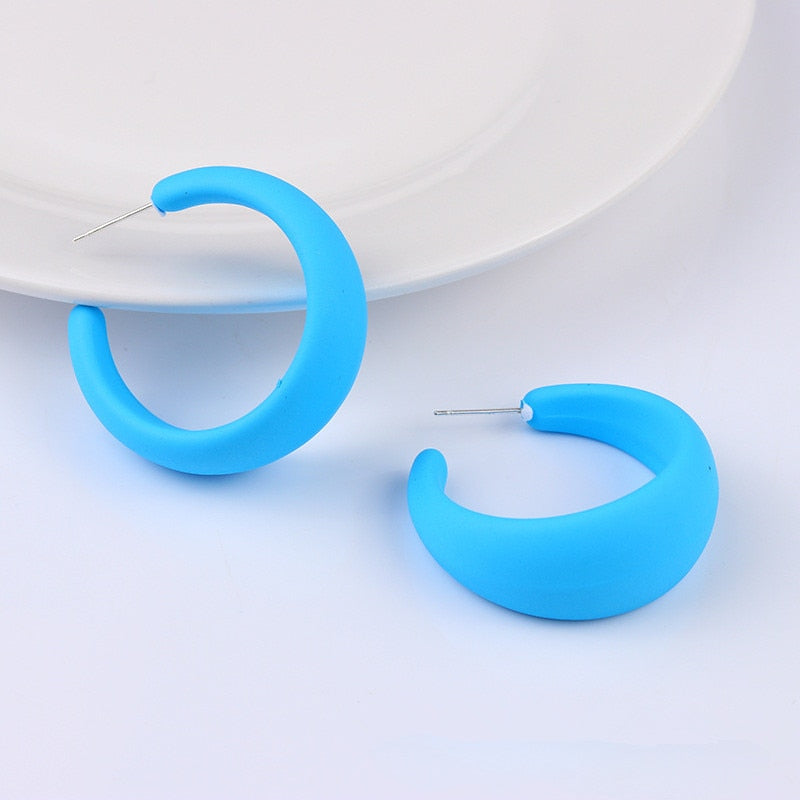 Korean style candy colors C-shaped earrings