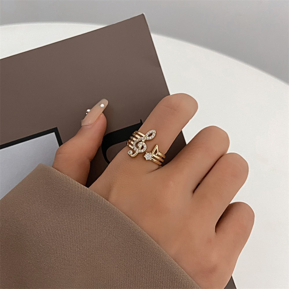 Korean Fashion Micro-set Zircon Music Note Ring