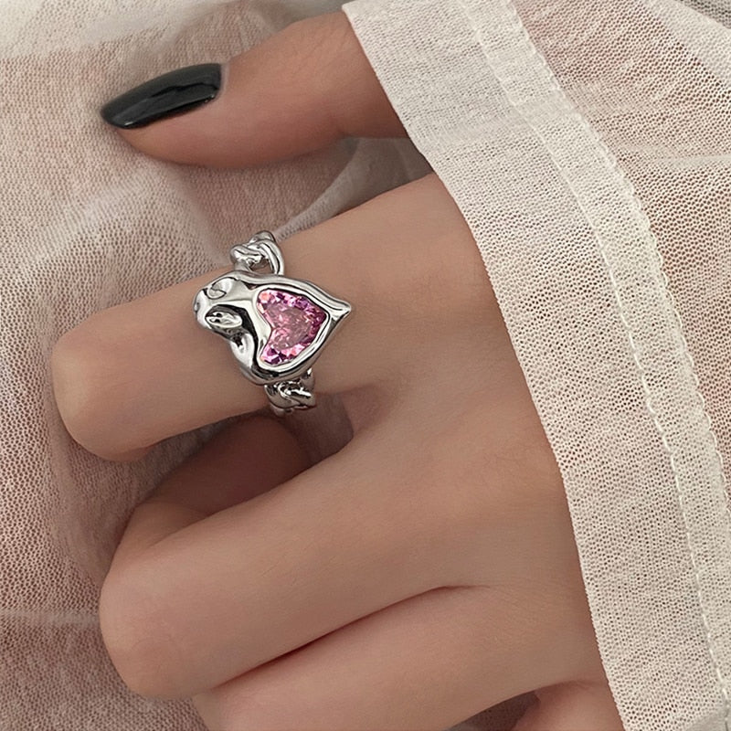 Creative Blue Opal Broken Heart Rings for Women