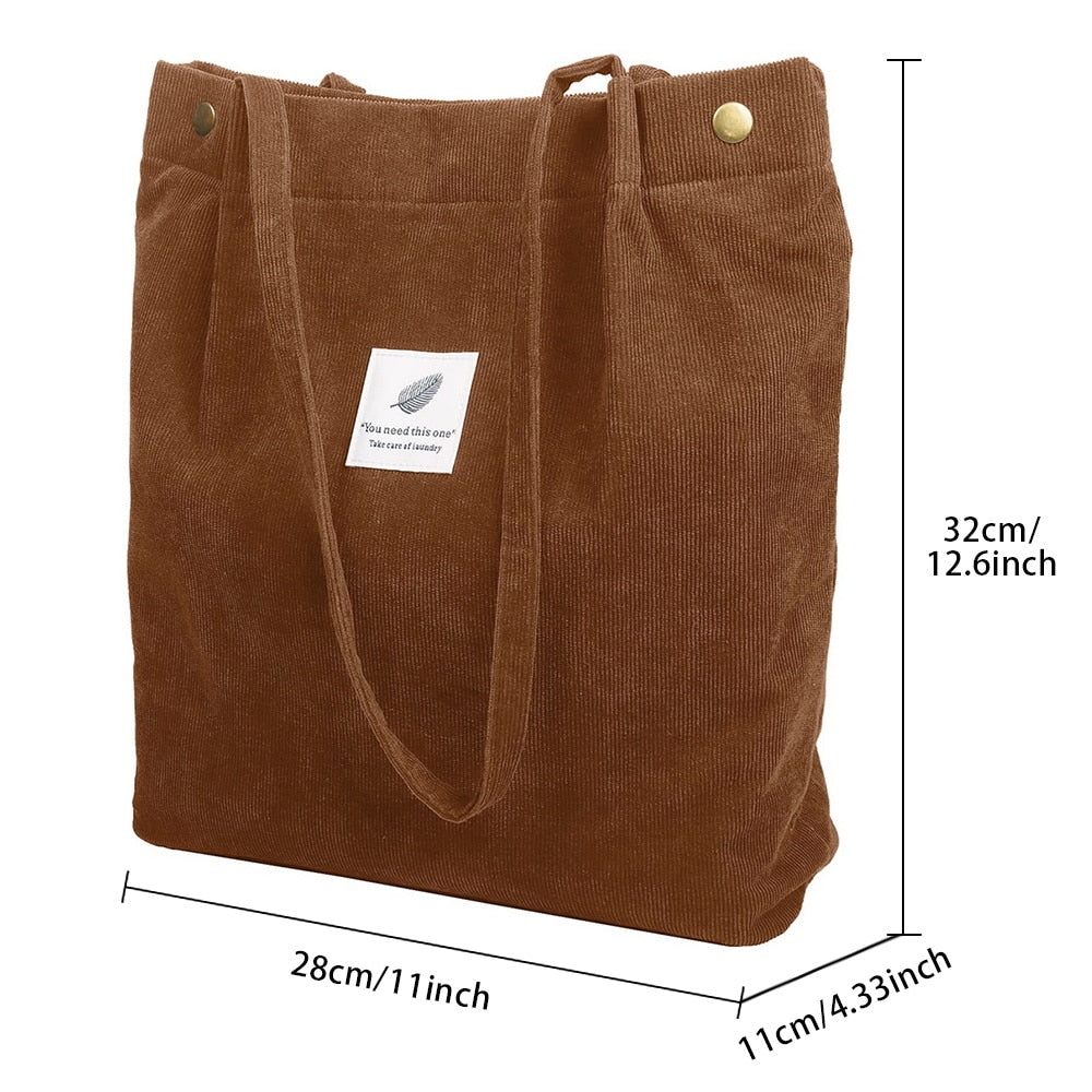 Women Corduroy Shopping Bag Girl Reusable Foldable Canvas