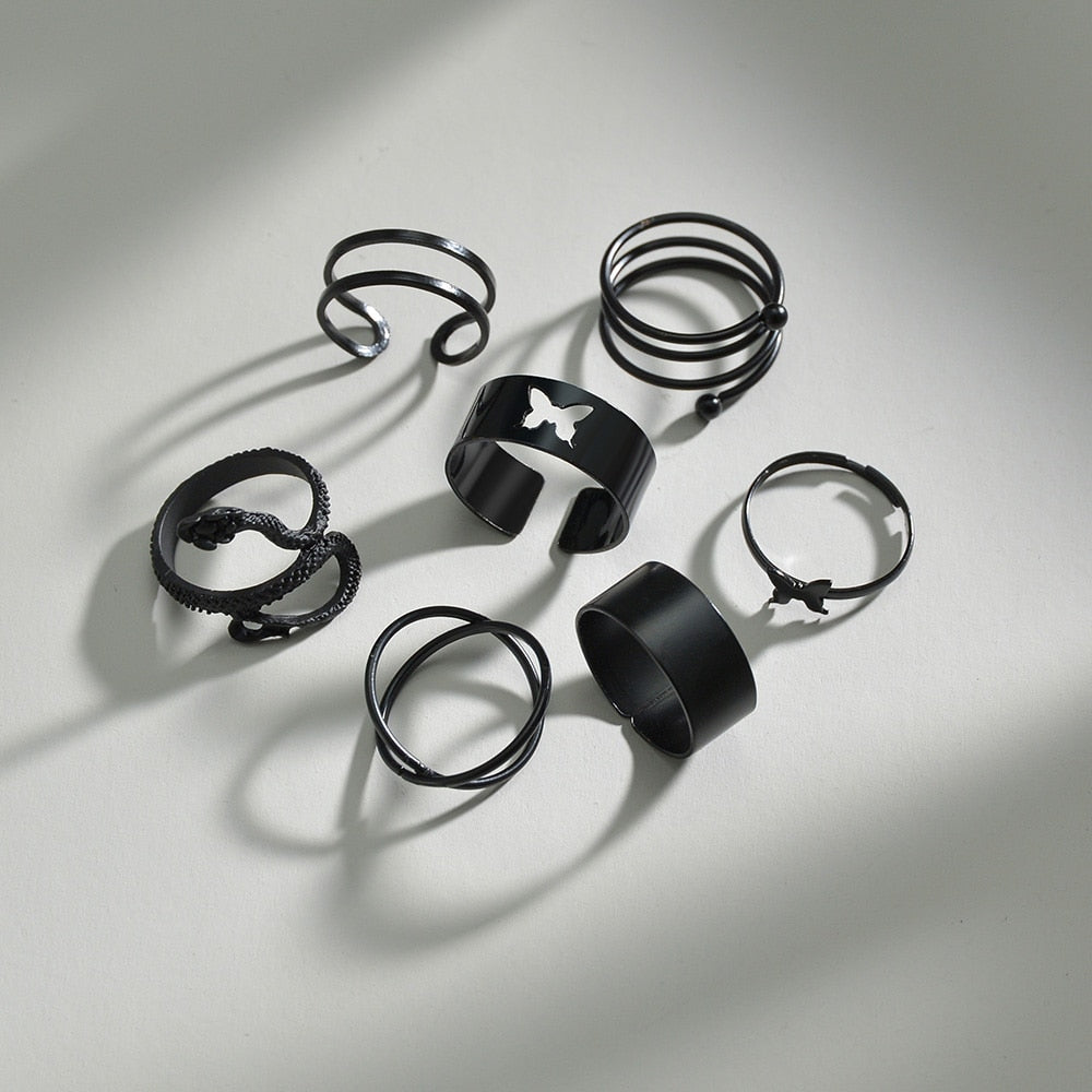 Hollow Heart Ring Set 5PCS Elegant Vintage Adjustable