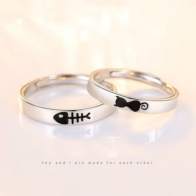 2Pcs/set Black White Romantic Couple Rings