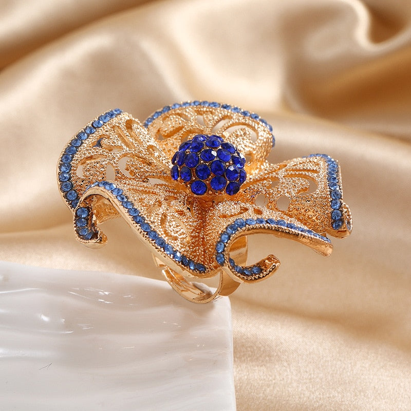 Luxury Big Flower Zircon Hollow Adjustable Ring