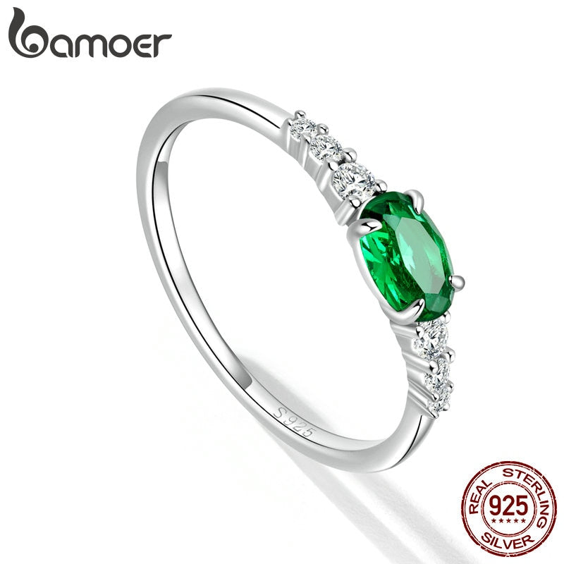 Bamoer 925 Sterling Silver Simple Gemstone Zirconium Ring