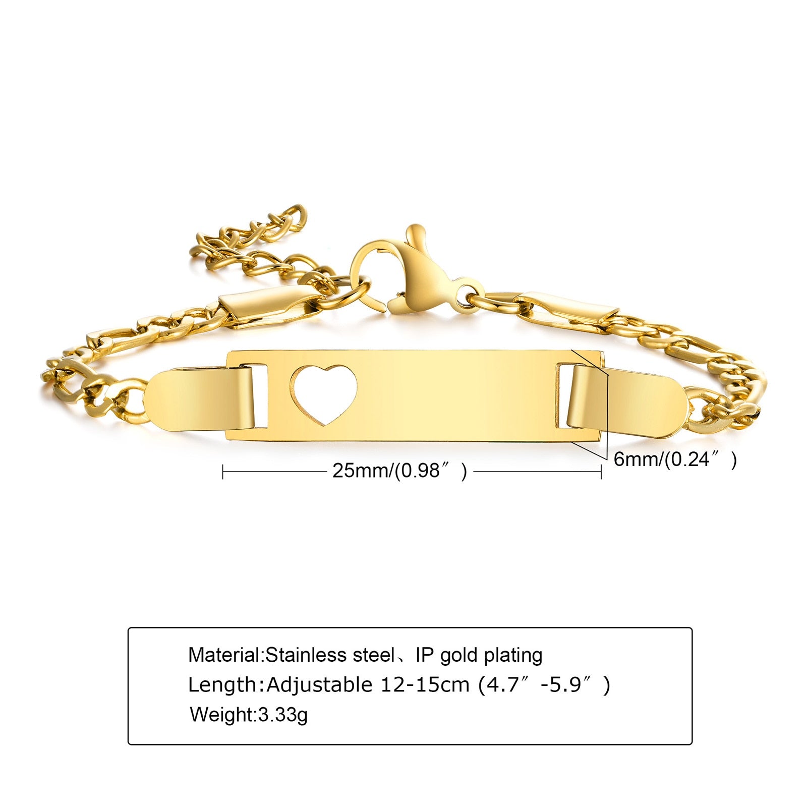 Customized Heart Baby Engravable ID Name Bracelet