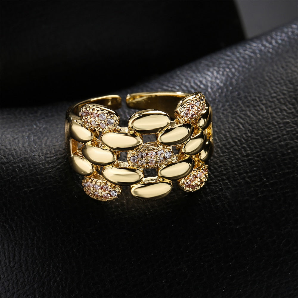 Trendy Gold Color Copper Geometric AAA Cubic Zirconia Ring