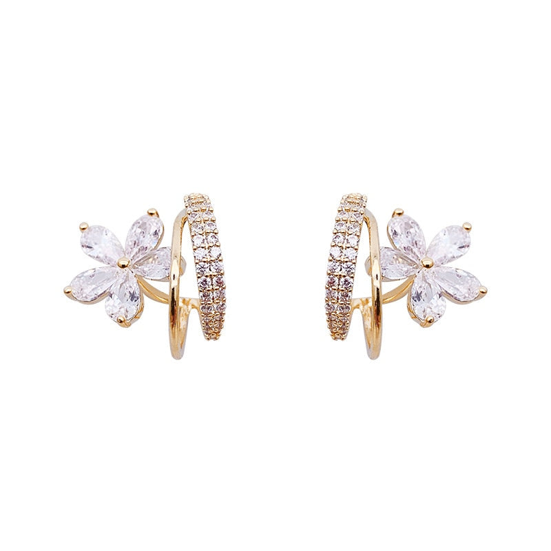 Fashion Metal Flower Pearl Cute Elegant Earrings
