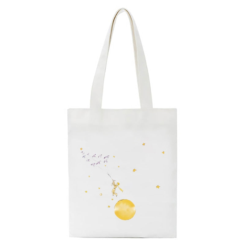 Cartoon Little Prince Women Canvas Eco Foldable Reusable Shopper Bag