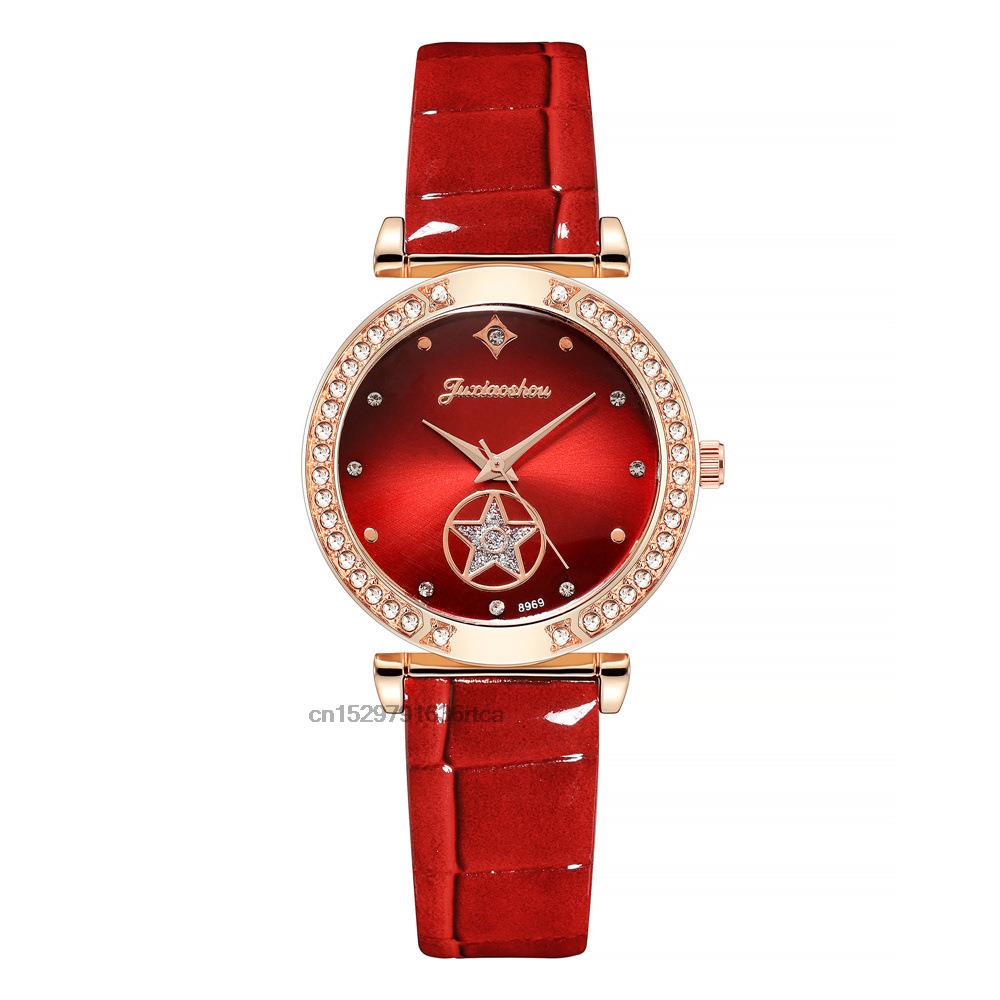 Luxury Diamond Studded Quartz Leather Watch