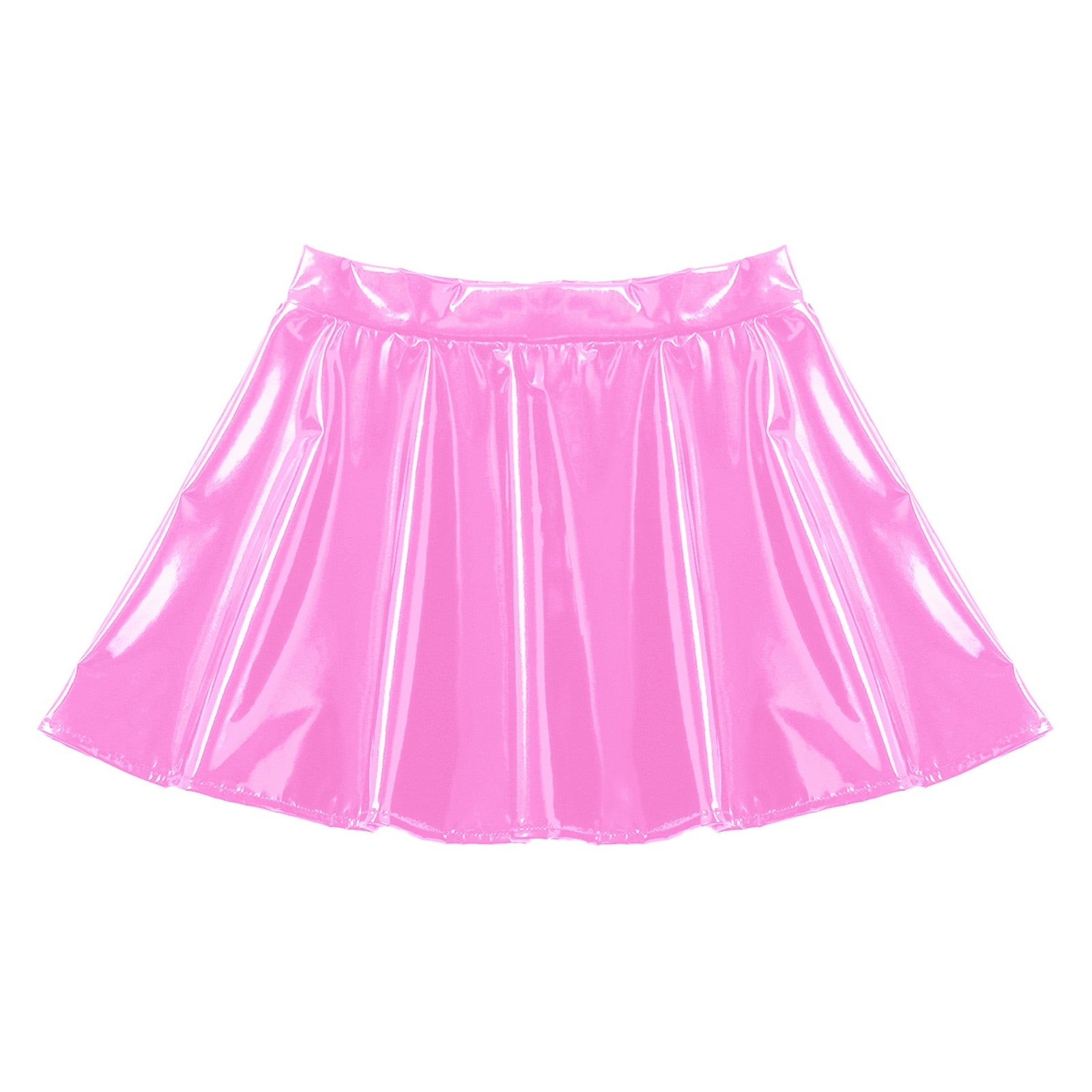 Womens Invisible Zipper A-Line Short Glossy Patent Leather Flared Mini Skirt