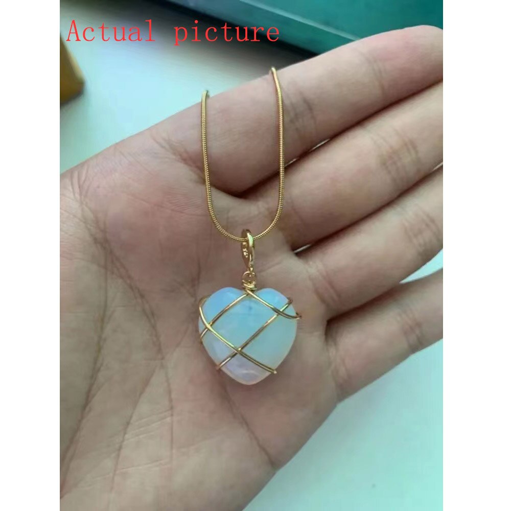 Heart Opal Powder Diamond Castle Necklace
