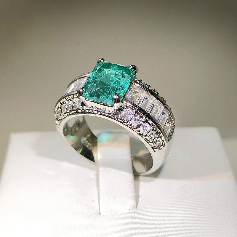 Emerald Princess Paraiba Double Full Diamond Crystal Ring