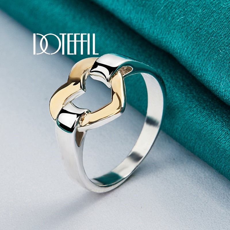 DOTEFFIL 925 Sterling Silver Gold Heart Ring