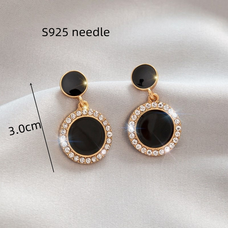 Big Black Flower Hanging Earrings For Women Exaggerated Rock Personality