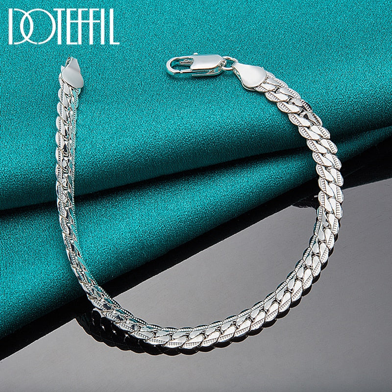 6mm 18/19/20cm Flat Side Chain Lobster Clasp Silver Bracelet