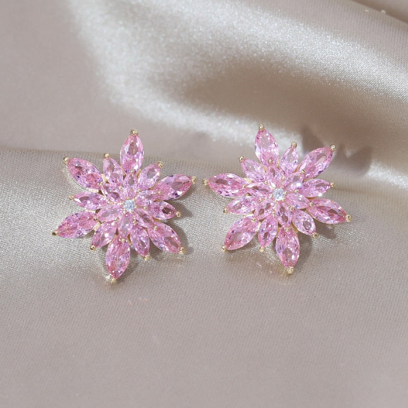Korea New Design Luxury Zircon Flower Earrings
