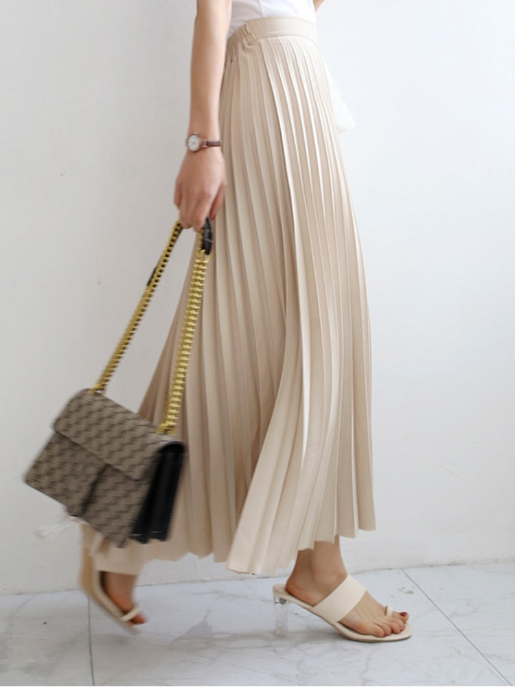 Elegant Chic Solid Pleated High Waist Skirt